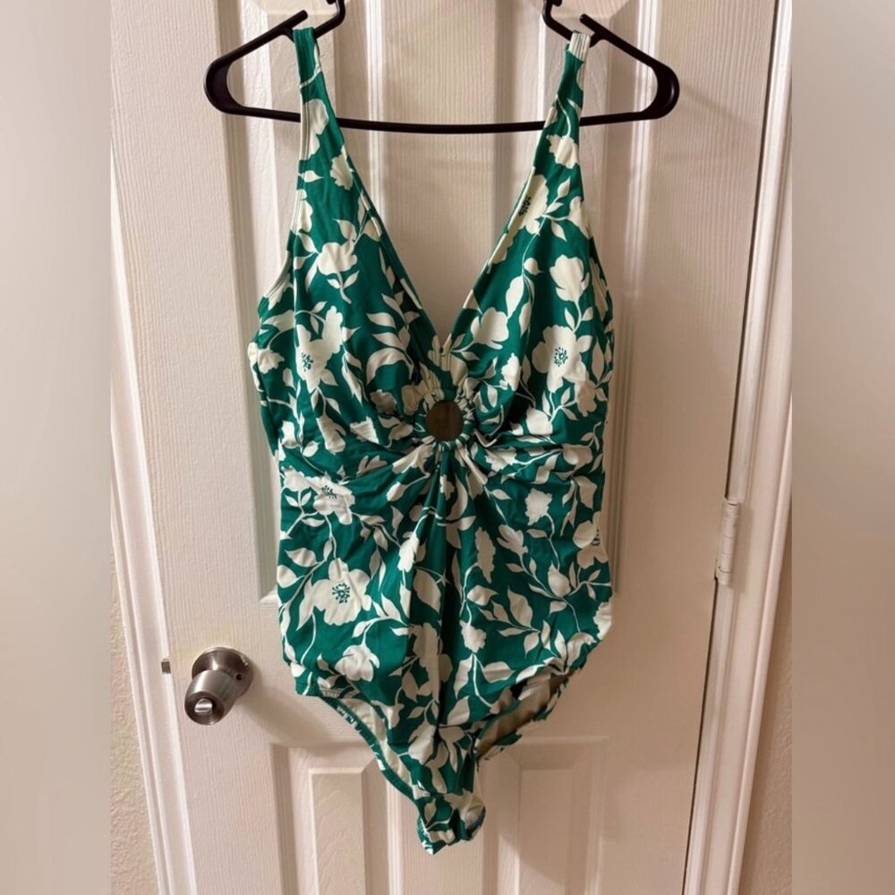 Time and Tru Green Floral One Piece Swimsuit